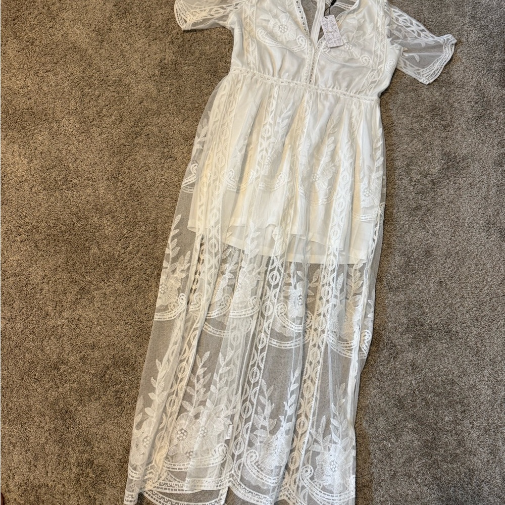 Eletier White Lace Maxi Dress – NWT – Western Boho Bridal Style – XL
